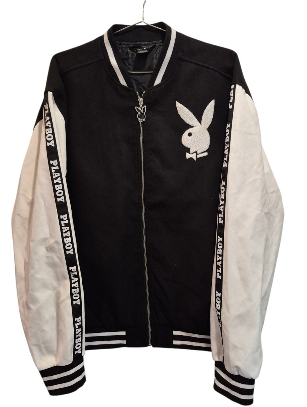 Playboy Varsity Bomber Jacket Black White Size XL Men's Full Zip
